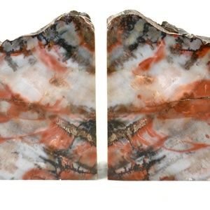 Iron Red Petrified Wood Slice Book Ends - A Pair